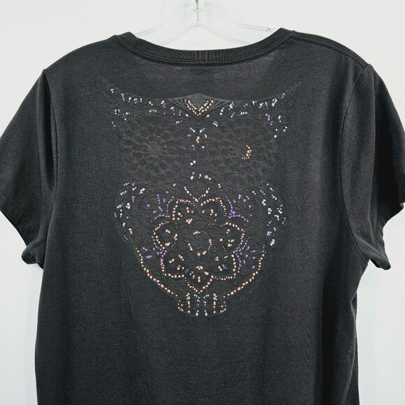 The North Face Tee L Black Short Sleeve Burnout Owl Mandala Graphic Lightweight - Picture 8 of 11